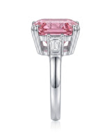 Pink tourmaline engagement ring with baguette diamond side stones in 18K white gold | SARATTI
