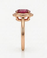 Pink tourmaline engagement ring with double diamond halo in 18K rose gold | SARATTI
