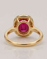 Pink tourmaline engagement ring with double diamond halo in 18K yellow gold | SARATTI