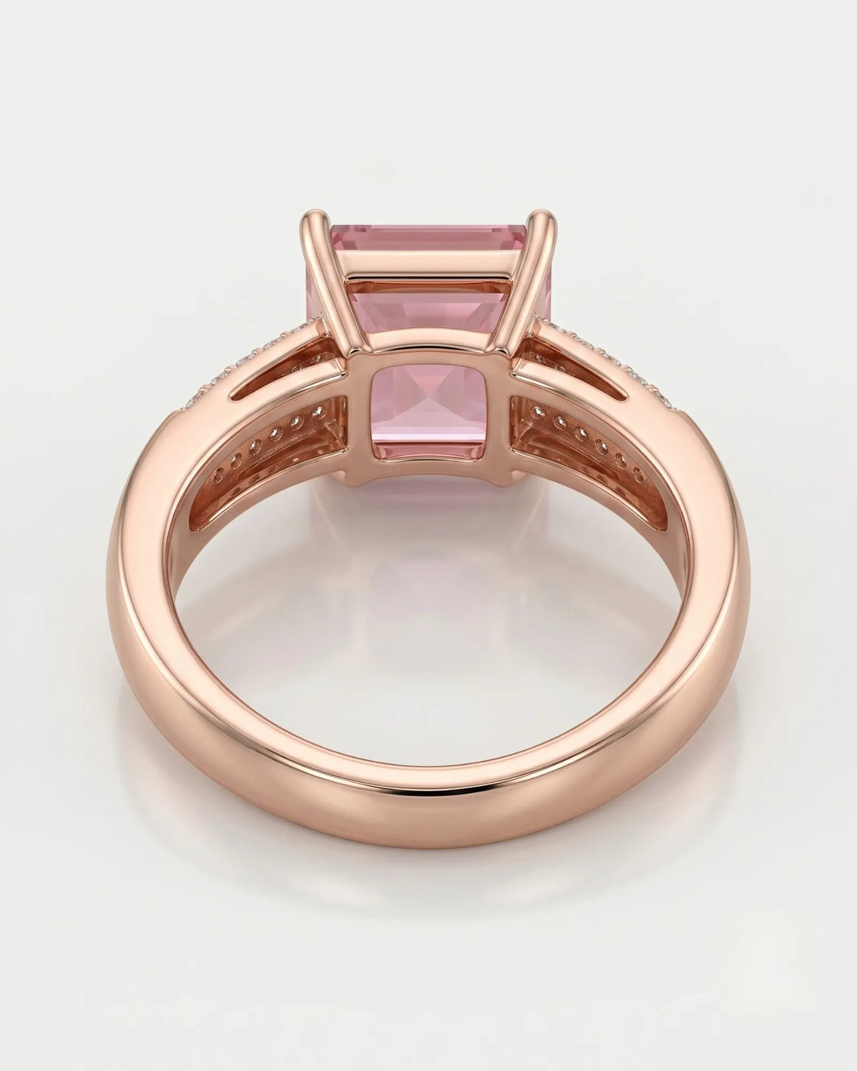 Pink tourmaline engagement ring with three-row diamond shoulders in 18K rose gold - SARATTI