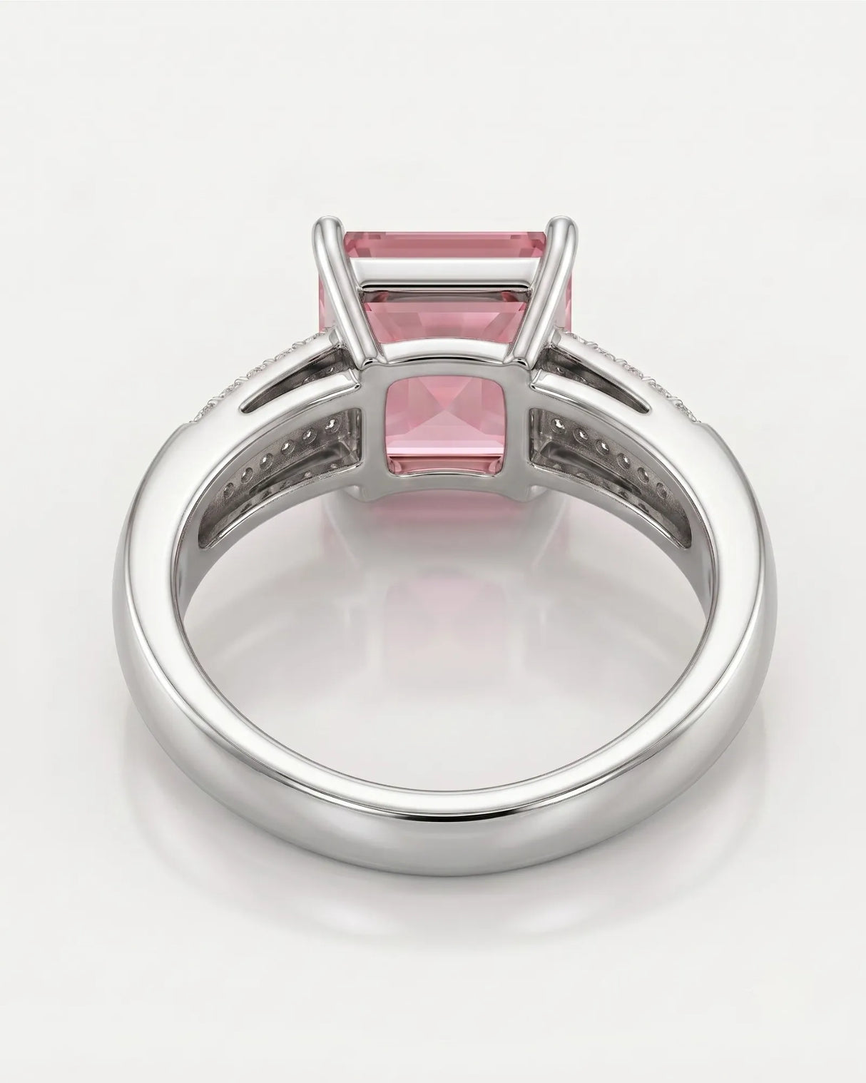 Pink tourmaline engagement ring with three-row diamond shoulders in 18K white gold | SARATTI
