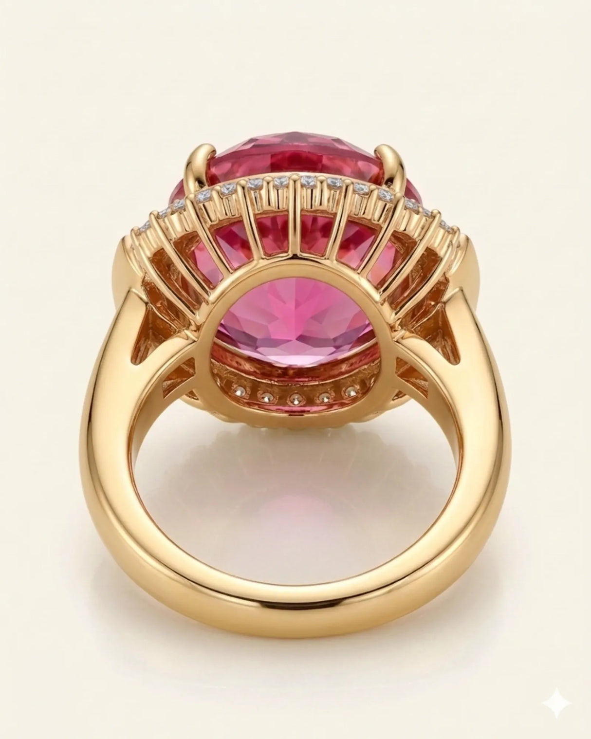 Pink tourmaline halo ring with sparkling diamond accents and 18K yellow gold setting | SARATTI
