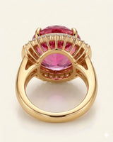 Pink tourmaline halo ring with sparkling diamond accents and 18K yellow gold setting | SARATTI