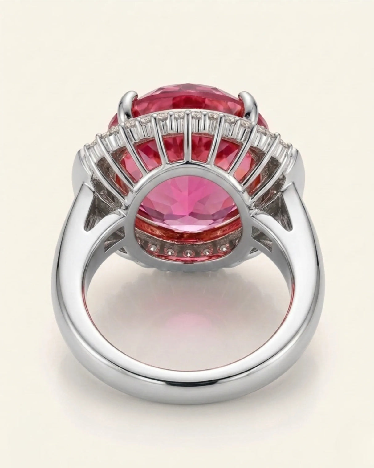 Pink tourmaline halo ring with sparkling diamond accents and timeless platinum design | SARATTI