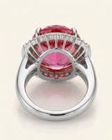 Pink tourmaline halo ring with sparkling diamond accents and timeless platinum design | SARATTI