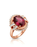 Pink tourmaline ring with oval center stone and T-shaped diamonds in 18K rose gold - SARATTI