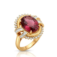 Tourmaline Ring With T-Shaped Diamonds In Yellow Gold