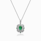 Platinum Vintage Inspired Natural Emerald and Diamond Midori Necklace | Saratti Jewelry