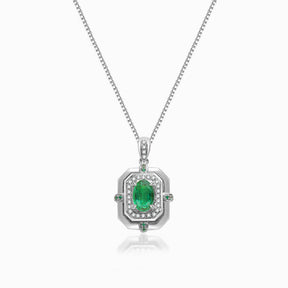 Platinum Vintage Inspired Natural Emerald and Diamond Midori Necklace | Saratti Jewelry
