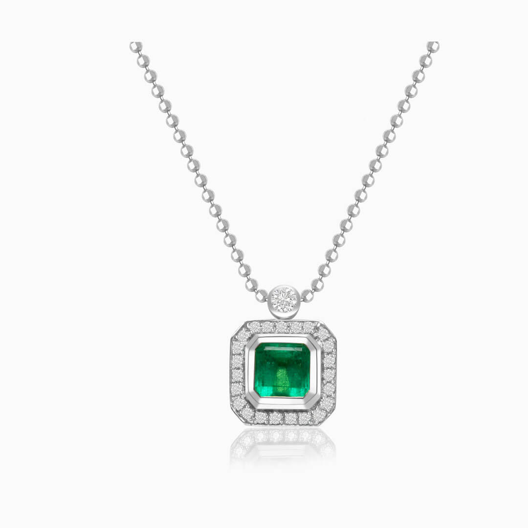 Platinum Natural Emerald and Diamond Pendant Necklace | Saratti Jewelry