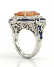 Platinum Build My Ring Imperial Topaz setting with blue sapphire halo | SARATTI
