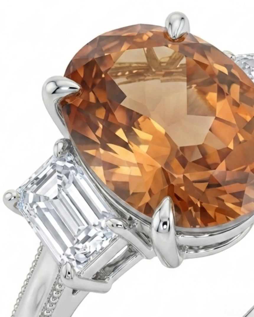 Platinum Build My Ring Imperial Topaz setting with emerald-cut diamond sides | SARATTI