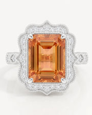 Platinum Build My Ring Imperial Topaz setting with scalloped diamond halo | SARATTI