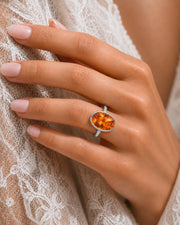 Platinum Imperial Topaz bezel ring with side diamonds | SARATTI