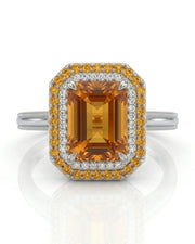 Platinum Imperial Topaz halo setting with orange sapphire accent | SARATTI