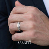 Platinum aurelian men honeycomb wedding ring geometric hexagon band | SARATTI