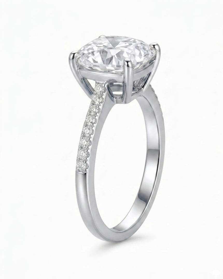 Platinum cushion moissanite engagement ring for elegant proposal moments | SARATTI