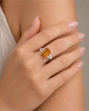 Platinum emerald cut Topaz setting with pavé diamonds and open gallery - SARATTI