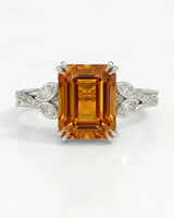 Platinum emerald cut Topaz setting with pavé diamonds and open gallery | SARATTI