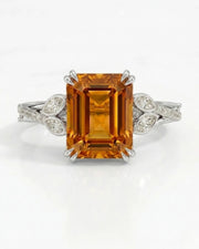 Platinum emerald cut Topaz setting with pavé diamonds and open gallery | SARATTI