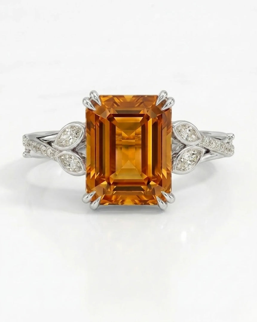 Platinum emerald cut Topaz setting with pavé diamonds and open gallery | SARATTI