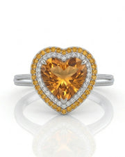 Platinum heart cut Topaz setting with orange sapphire outer halo - SARATTI