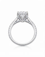 Platinum hidden halo moissanite engagement ring for a timeless refined proposal | SARATTI