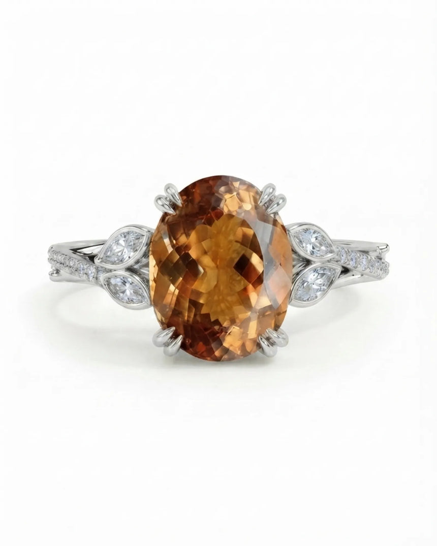 Platinum oval Natural Imperial Topaz setting with sculpted claw prongs | SARATTI