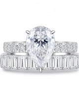 Platinum pear shaped moissanite ring for a romantic and refined engagement look | SARATTI