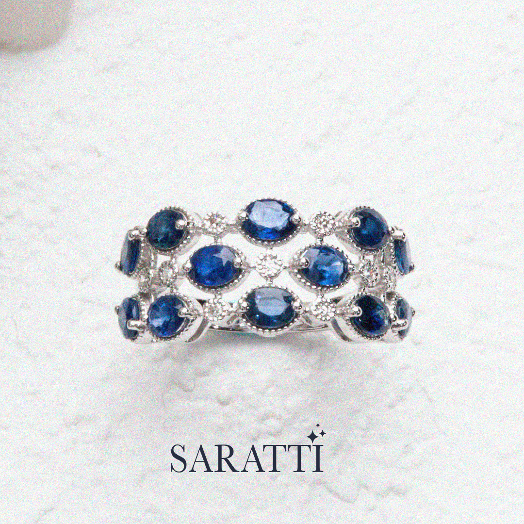 Platinum sapphire diamond multi stone ring luxury design | SARATTI