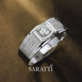 Platinum six paths echelon men’s diamond ring with pavé shoulder panels | SARATTI
