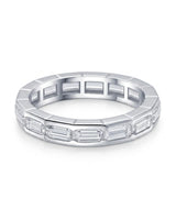 Platinum wedding band featuring emerald-cut diamonds in a sleek geometric bezel-set eternity design | SARATTI