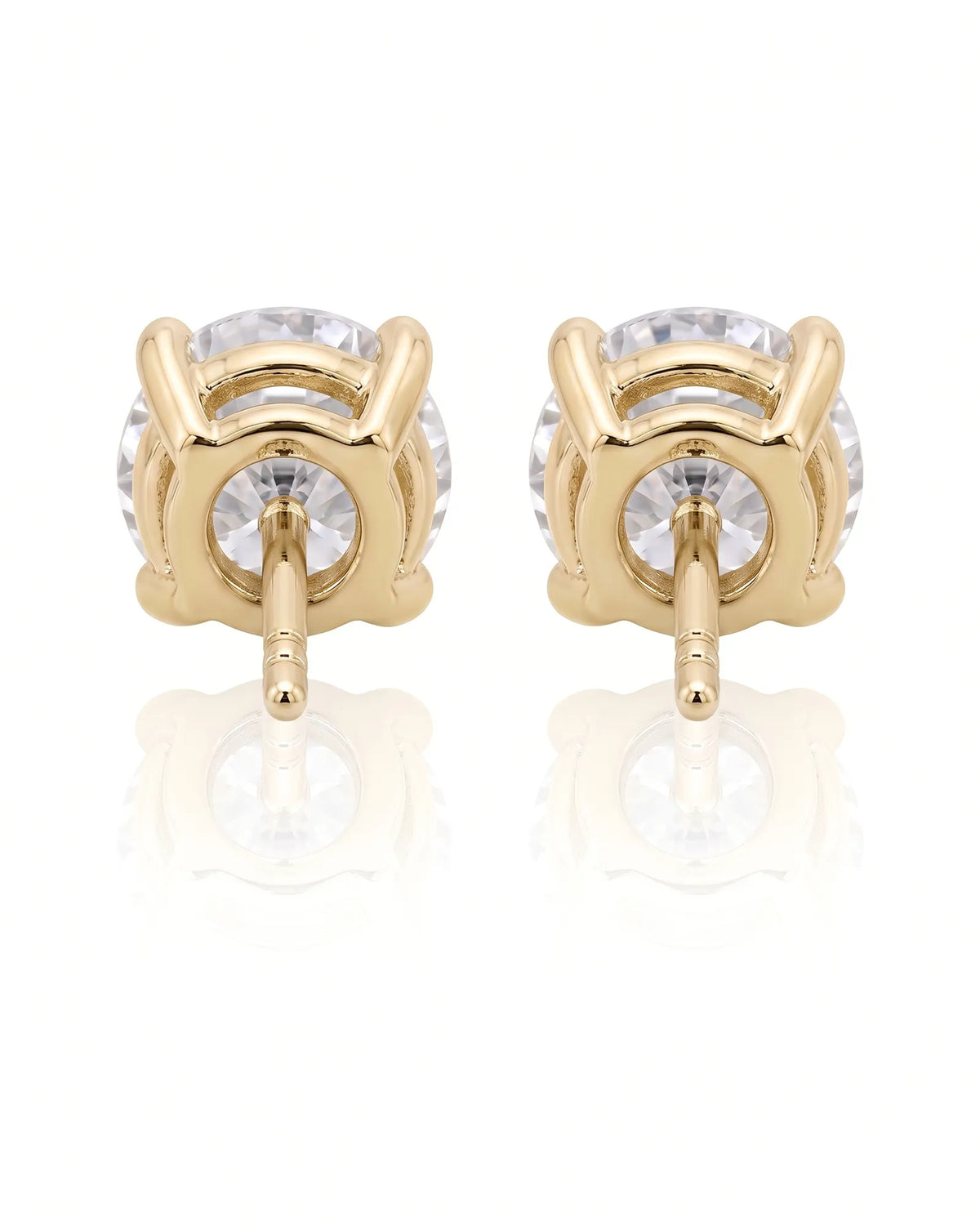 2.00 ct. tw. lab-grown round diamond four-prong studs in 18K yellow gold, side profile | SARATTI