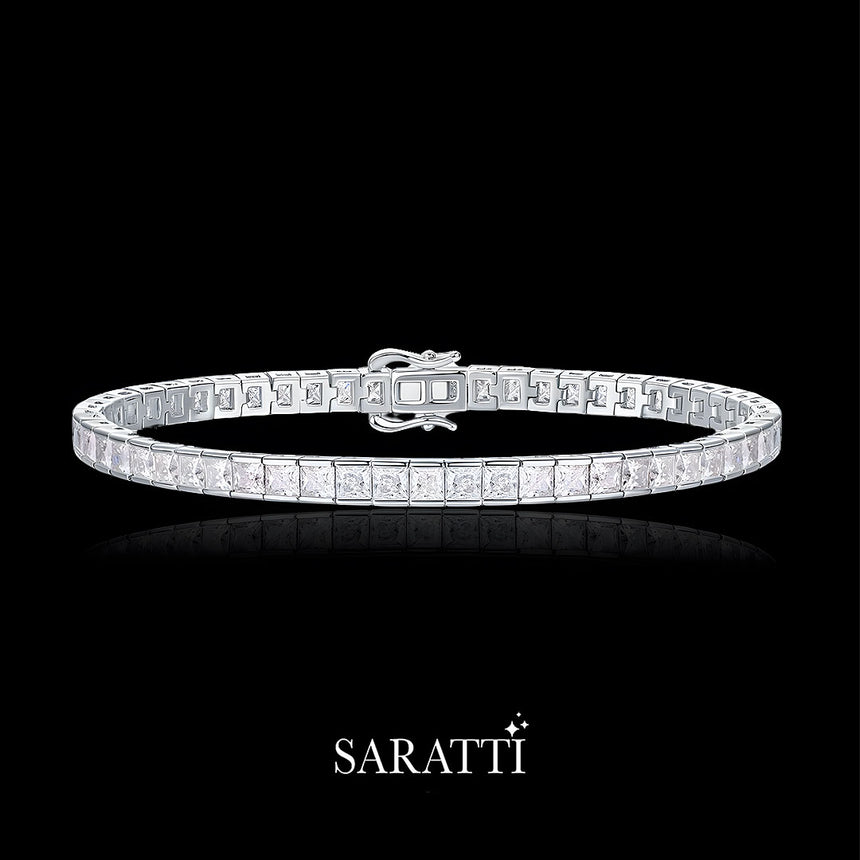 Moissanite Tennis Bracelet with Princess Cut Moissanites in 925 Sterling Silver | Saratti Jewelry