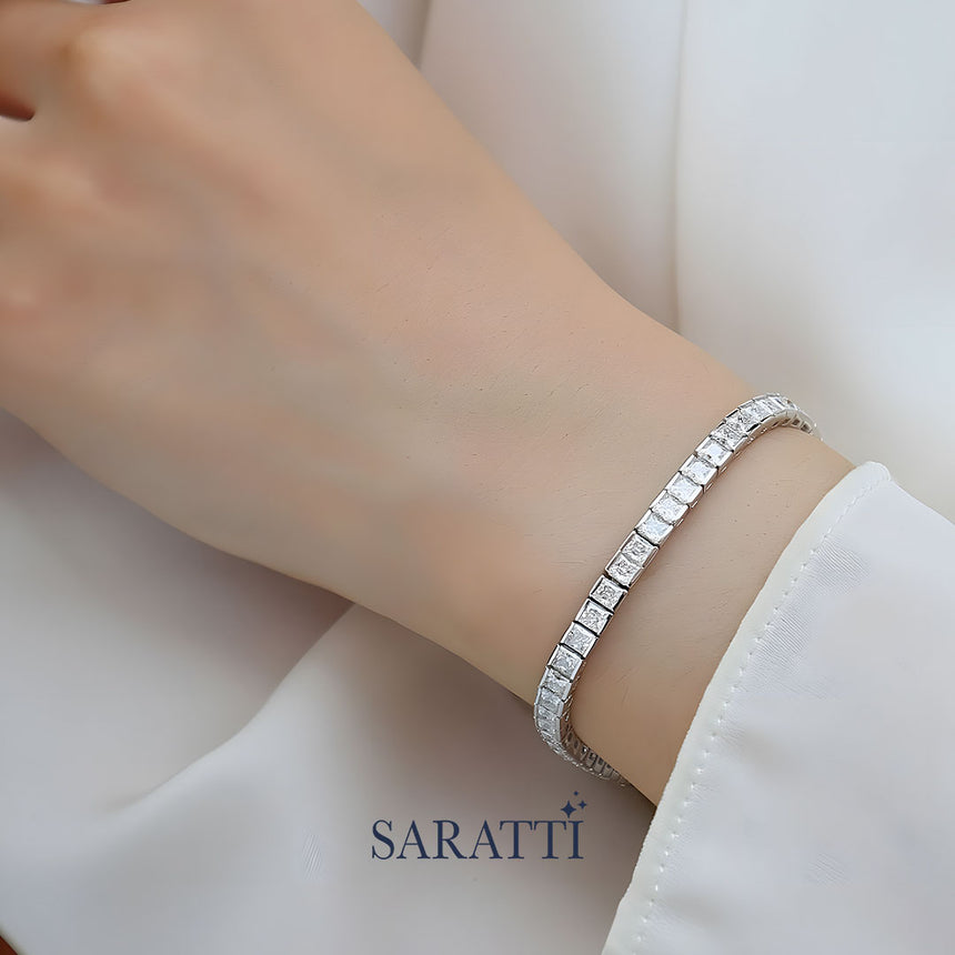 Princess Cut Diamond Bracelet in 925 Sterling Silver | Saratti Jewelry