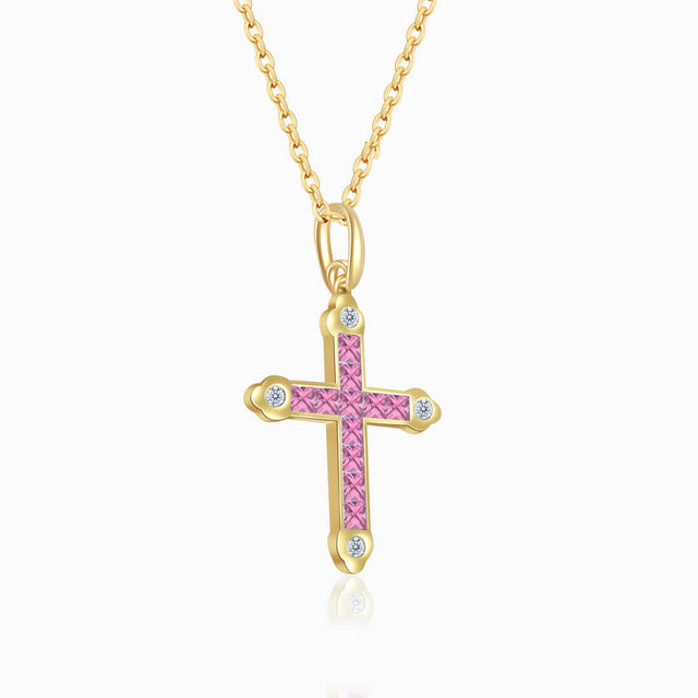 Yellow Gold Pasión Zafiro Sapphire Cross Necklace | Saratti Fine Jewelry 