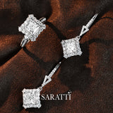 Princess-cut halo diamond jewelry set platinum | SARATTI