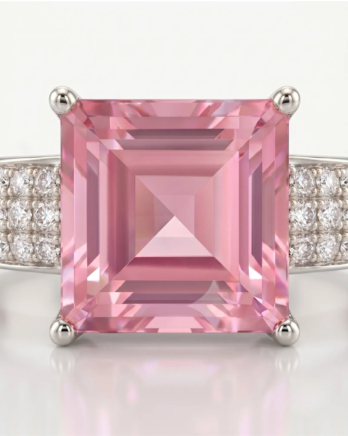 Princess-cut pink tourmaline ring with round brilliant diamonds in 18K white gold - SARATTI