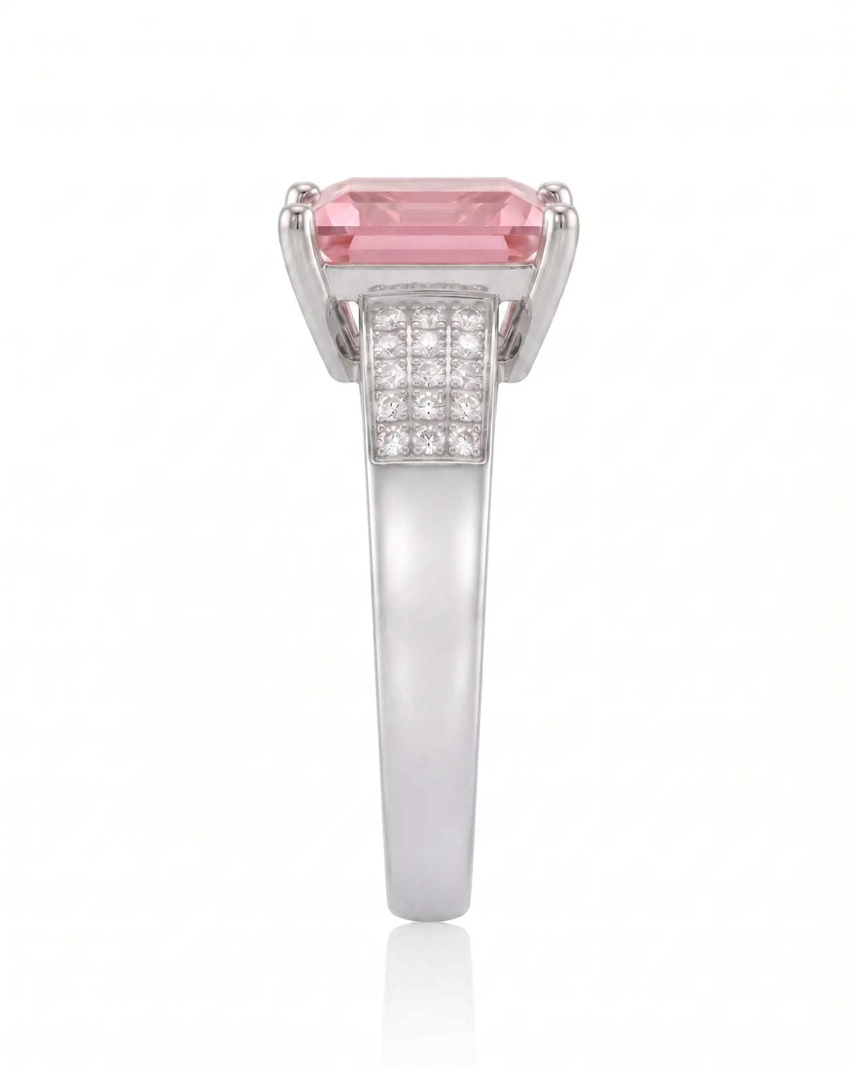 Princess-cut pink tourmaline ring with round brilliant diamonds in 18K white gold | SARATTI