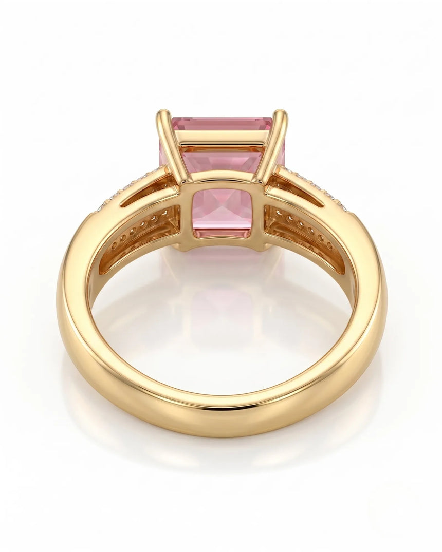 Princess-cut pink tourmaline ring with round brilliant diamonds in 18K yellow gold -- SARATTI