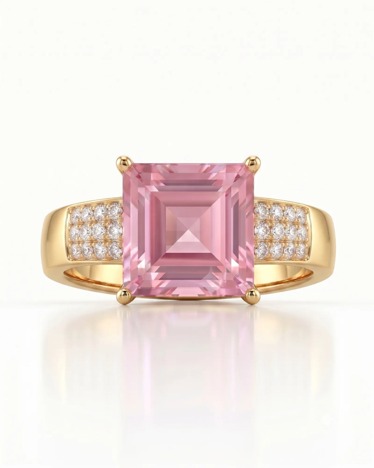 Princess-cut pink tourmaline ring with round brilliant diamonds in 18K yellow gold | SARATTI
