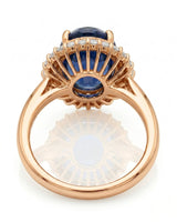 Princess Diana-inspired sapphire ring with classic diamond halo in rose gold | SARATTI