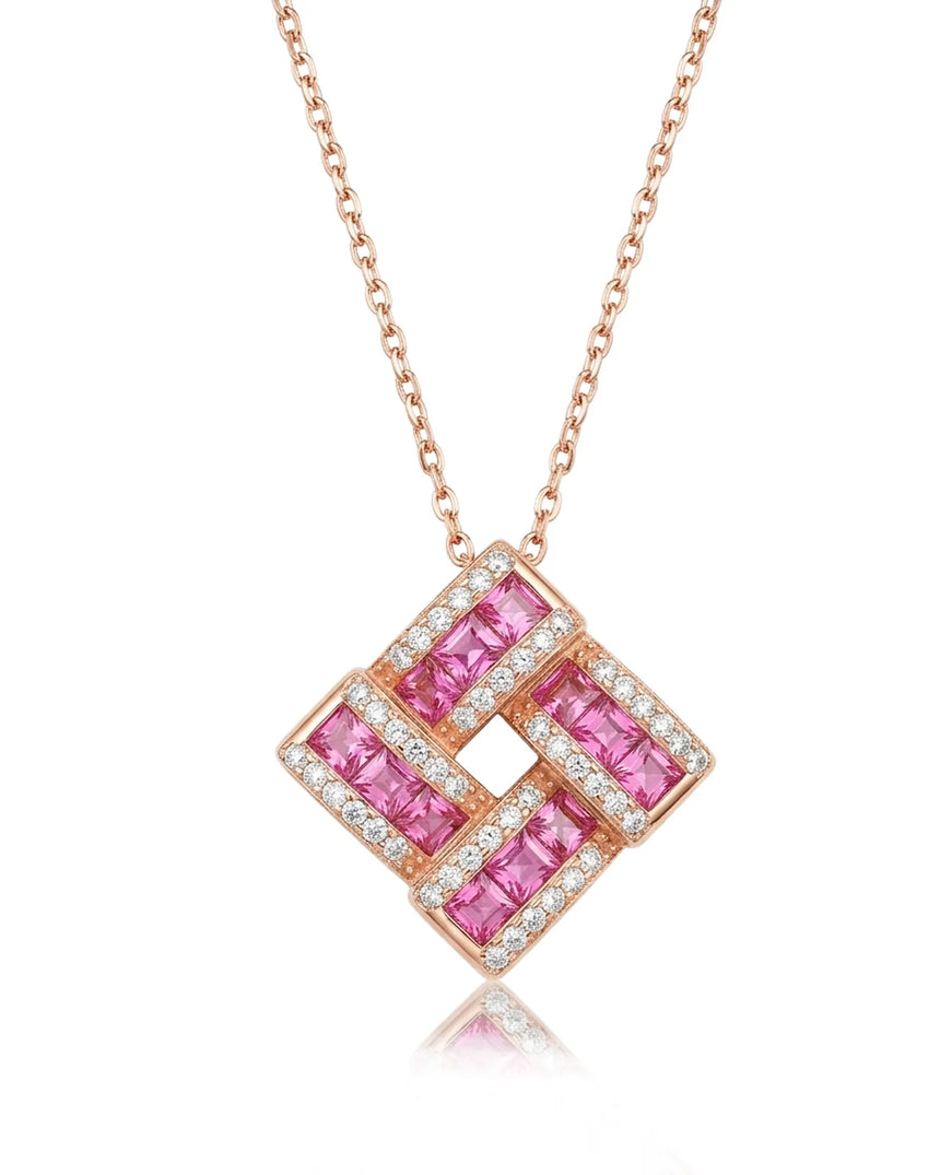 Princess cut natural pink sapphire necklace on chain | SARATTI