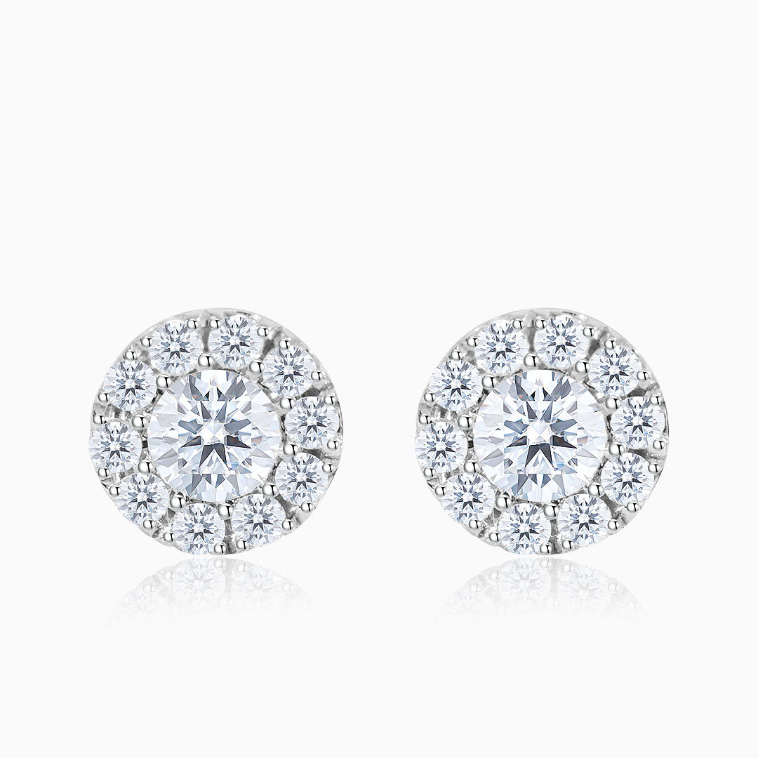 Solid Diamond Halo White Gold Earrings - Elevate Your Festivities with Christmas Jewelry: White Gold Earring Collection | Saratti