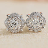 Diamond Halo Earrings in 18K White Gold | Saratti | Custom Fine and High Jewelry 