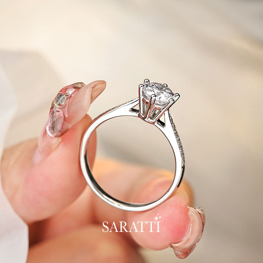 Prong setting secured natural diamond ring | Saratti