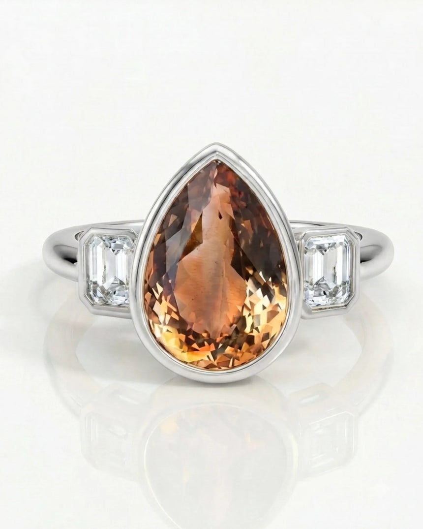 Protective Build My Ring bezel for pear-shaped Natural Imperial Topaz | SARATTI