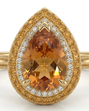 Protective pear-cut Topaz setting-only design with milgrain gold band | SARATTI