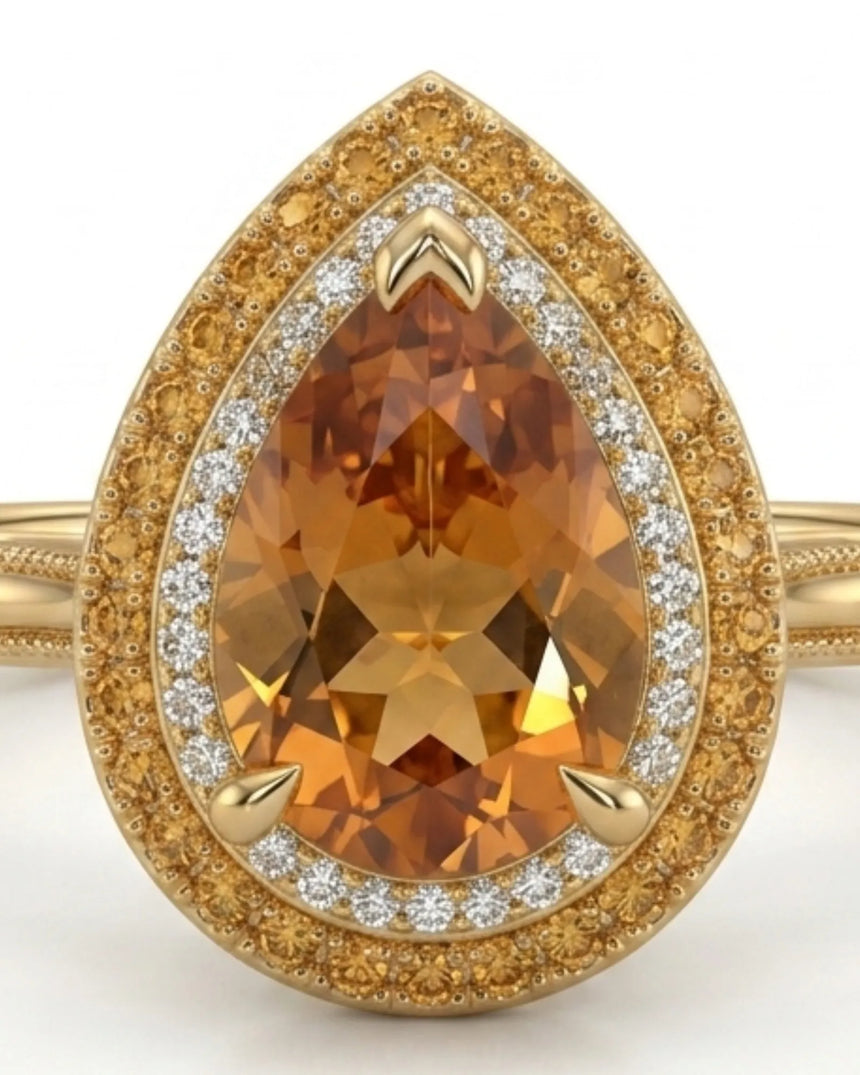 Protective pear-cut Topaz setting-only design with milgrain gold band | SARATTI