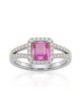 Purple Asscher sapphire ring with pavé diamond split shank in enduring platinum | SARATTI